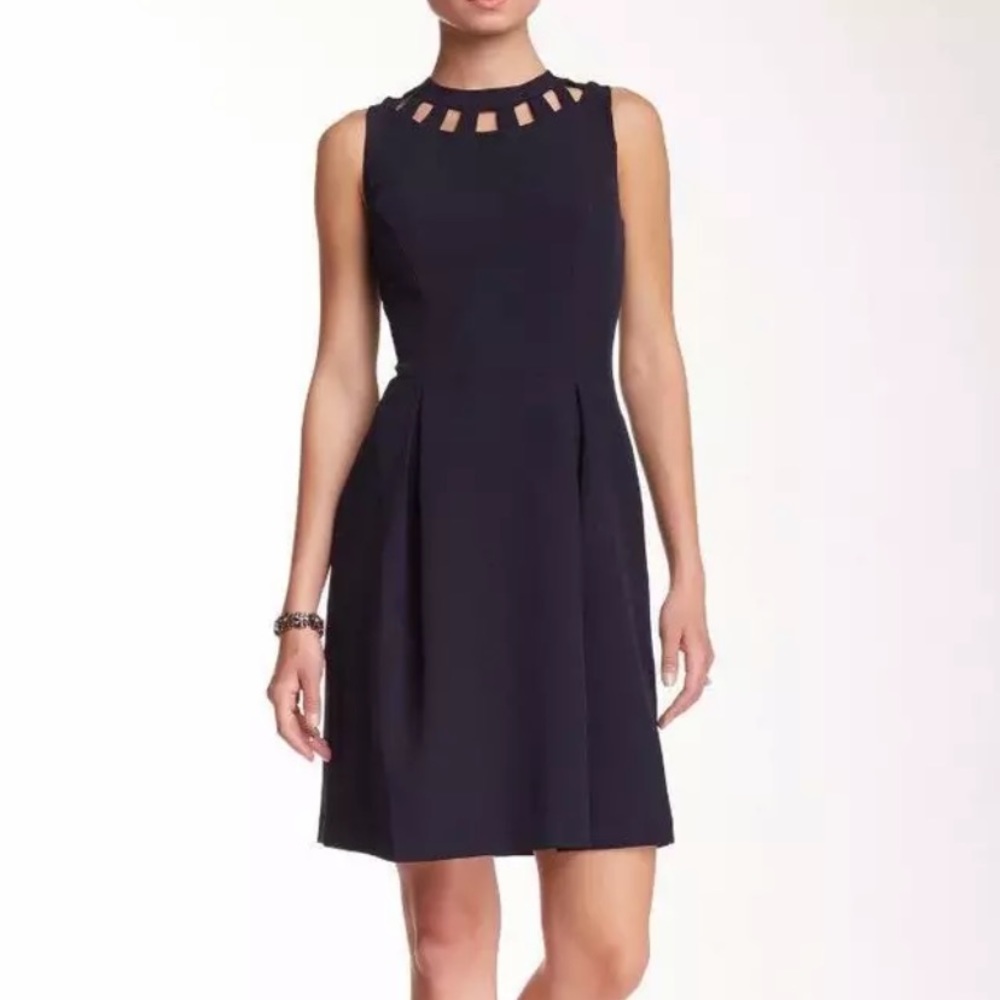 Eliza J Black Sheath Dress Pleated Flare Cutout 8